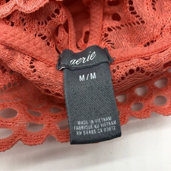 Aerie Floral Eyelet Coral Bralette Deep V Neck Size Medium - Picture 5 of 7